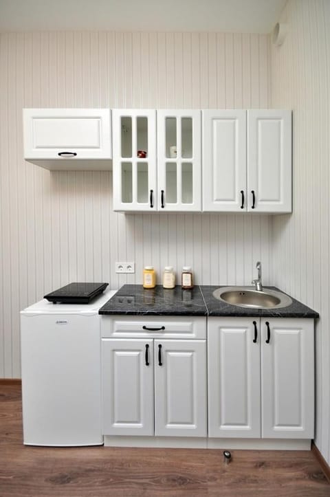 Kitchen or kitchenette, stove