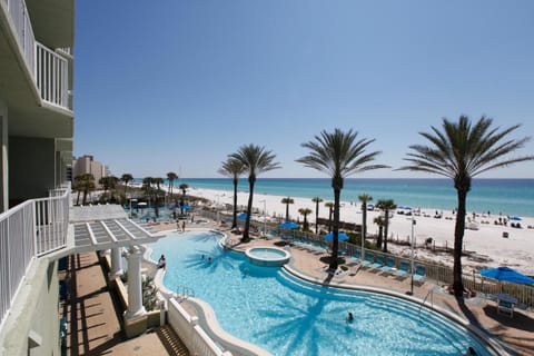 Day, People, Natural landscape, View (from property/room), Balcony/Terrace, Beach, Guests, Pool view, Sea view, Swimming pool, children, young children, older children, group of guests, Family, sunbed