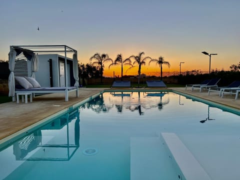 Pool view, Swimming pool, Sunset, sunbed