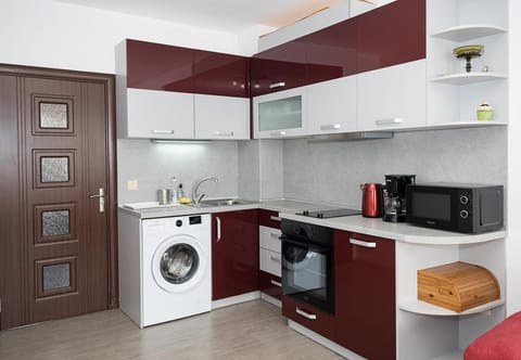 Coffee/tea facilities, Kitchen or kitchenette, oven, stove, washing machine