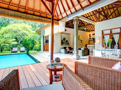 Patio, Seating area, Pool view