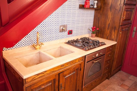 Kitchen or kitchenette, stove