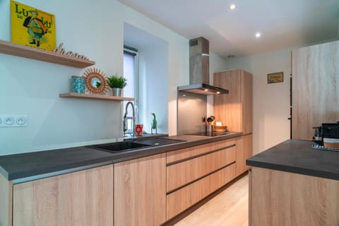 Kitchen or kitchenette, stove