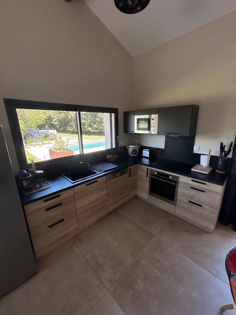 Kitchen or kitchenette, stove