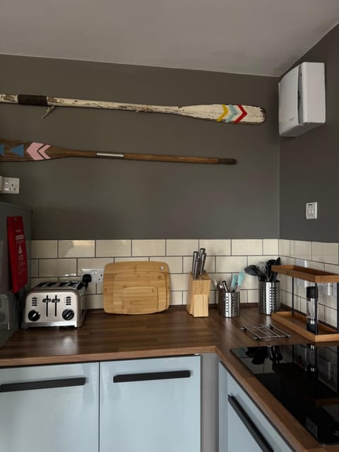 Kitchen or kitchenette, stove