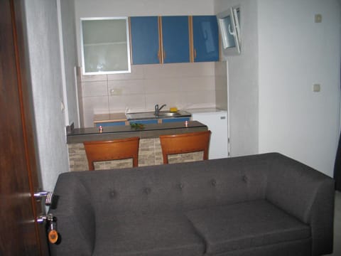 Kitchen or kitchenette, Living room, Seating area, Dining area