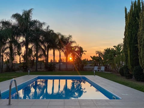 Natural landscape, Pool view, Swimming pool, Sunset