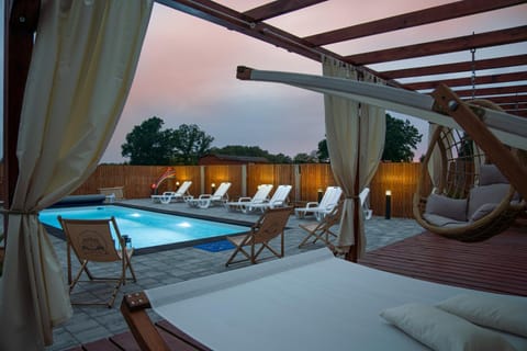 Patio, Swimming pool, Sunset