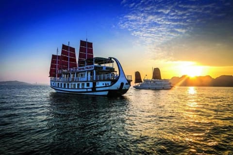 Halong Bay Full Day Trip - 6 Hours Route Docked boat in Laos