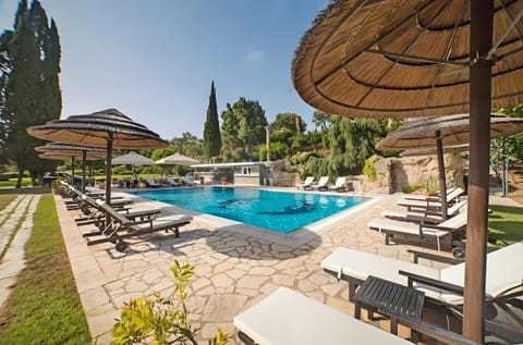 Property building, Living room, Swimming pool