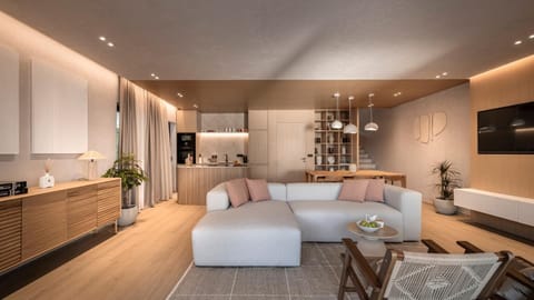 Kitchen or kitchenette, Living room, Seating area, Dining area