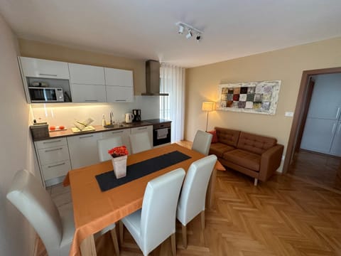 Kitchen or kitchenette, Living room, Seating area, Dining area, oven