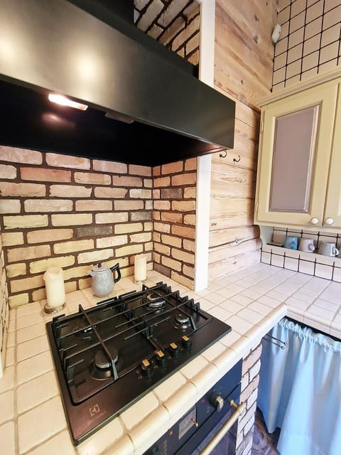 Kitchen or kitchenette, stove