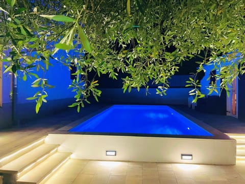 Night, Garden, Pool view, Swimming pool, sunbed