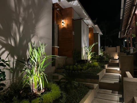 Property building, Night, Garden, Garden view