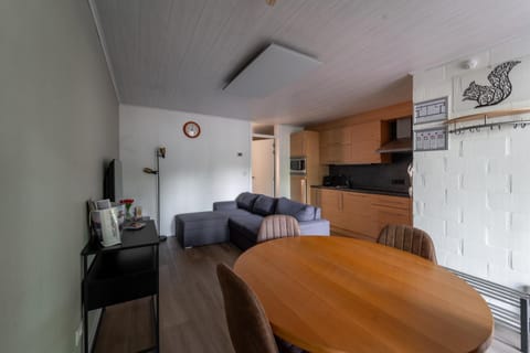 Kitchen or kitchenette, Living room, Seating area, Dining area