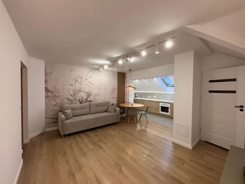 Kitchen or kitchenette, Living room, Seating area, Dining area
