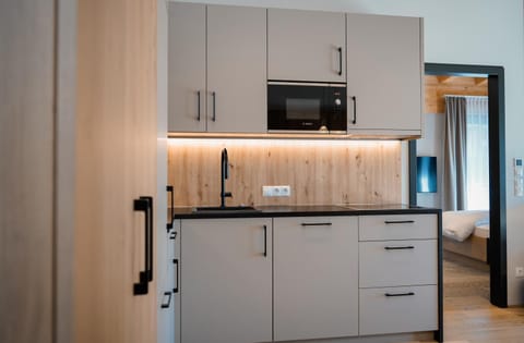 Kitchen or kitchenette, stove