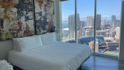Bed, Bedroom, City view