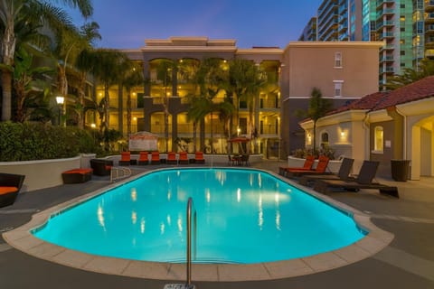 Property building, Patio, Day, Night, Pool view, Swimming pool