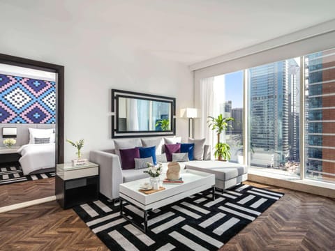 Living room, Seating area, City view