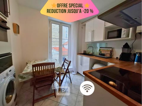 Kitchen or kitchenette, Dining area, Text overlay, stove, toaster