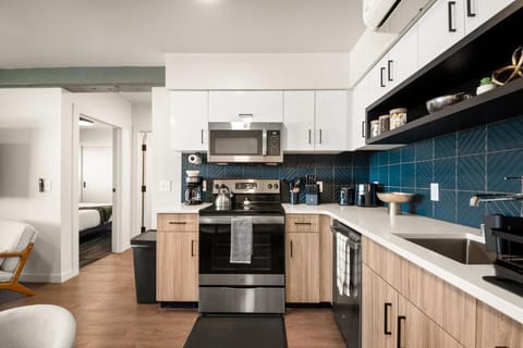 Kitchen or kitchenette, stove