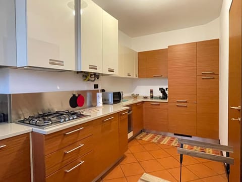 Kitchen or kitchenette, stove