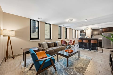 Kitchen or kitchenette, Living room, Seating area, Dining area