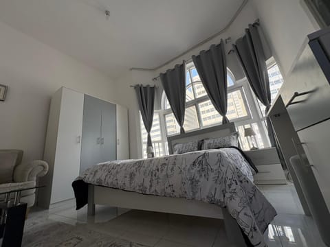 Bed, wardrobe