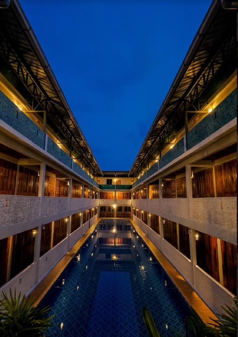 Property building, Night, Swimming pool