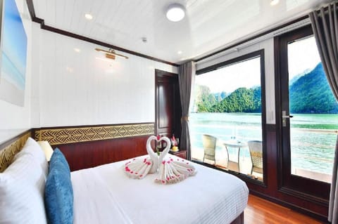 Halong Sapphire Cruises Docked boat in Laos