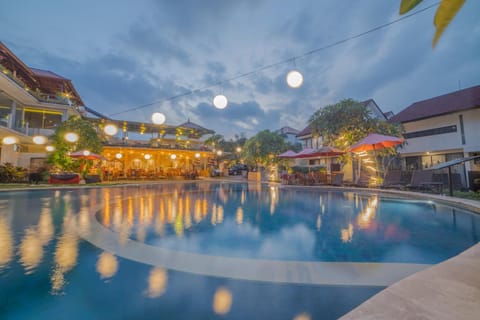 Property building, Swimming pool, Sunset