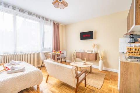 Bed, TV and multimedia, Kitchen or kitchenette, Living room, Photo of the whole room, Seating area, Dining area