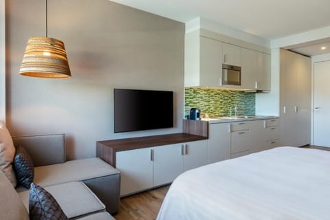 Bed, TV and multimedia, Kitchen or kitchenette, Photo of the whole room, Seating area