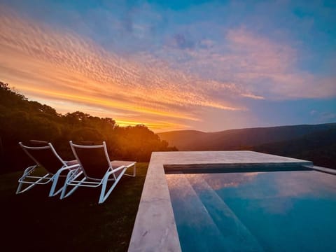 Natural landscape, Mountain view, Pool view, Swimming pool, Sunset, sunbed