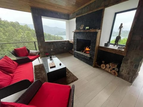 Seating area, fireplace