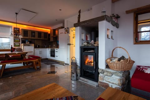 Kitchen or kitchenette, Living room, Seating area, Dining area, flat iron, stove