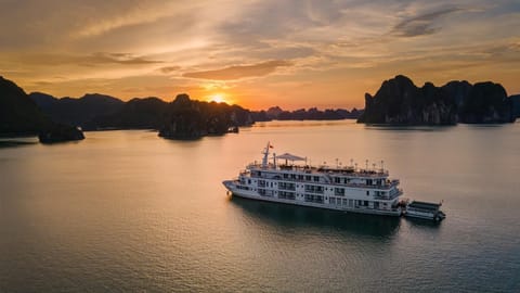 Paradise Elegance Cruise Halong Docked boat in Laos