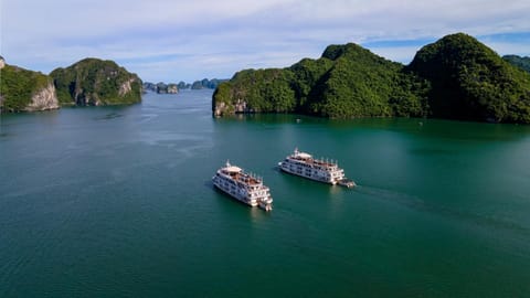 Paradise Elegance Cruise Halong Barco atracado in Laos