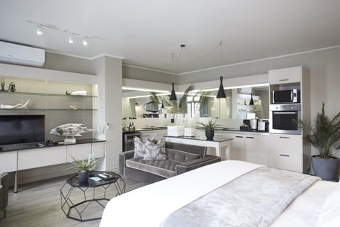 Bed, TV and multimedia, Coffee/tea facilities, Kitchen or kitchenette, Living room, Photo of the whole room, Seating area, Dining area, Bedroom, minibar, oven, pet friendly, stove, toaster