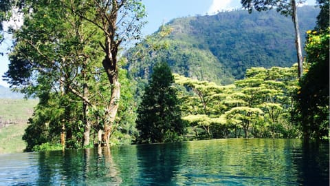 Natural landscape, Hiking, Mountain view, Swimming pool