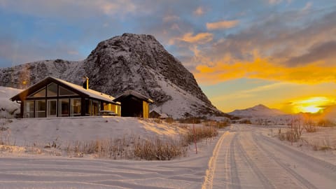 Natural landscape, Winter, Mountain view, Sunset