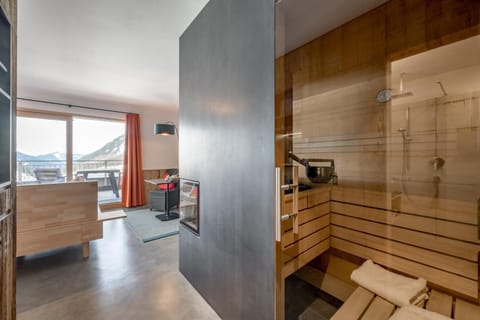 Bed, Sauna, View (from property/room), Photo of the whole room, Mountain view