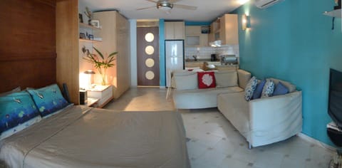 Bed, Kitchen or kitchenette, Living room, Photo of the whole room, Dining area