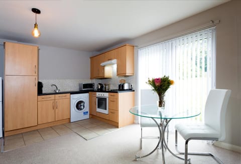 Kitchen or kitchenette, Seating area, Dining area, oven, stove, toaster, washing machine