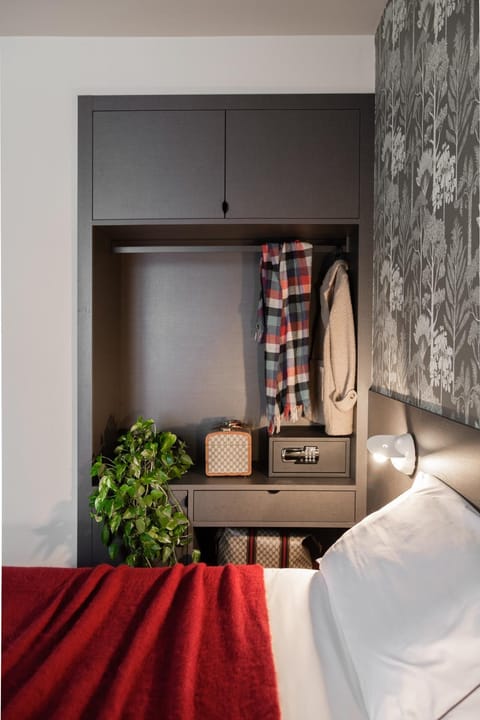 Bed, wardrobe