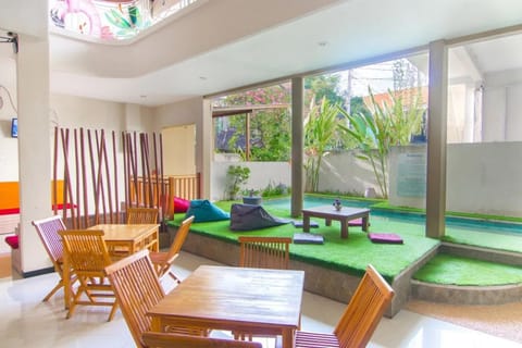 Patio, Living room, Seating area, Pool view