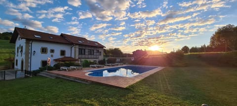 Property building, Garden, Swimming pool, Sunrise