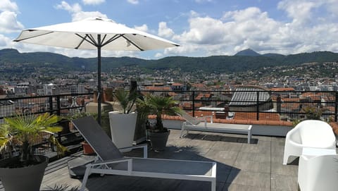 Patio, Nearby landmark, Day, City view, Mountain view